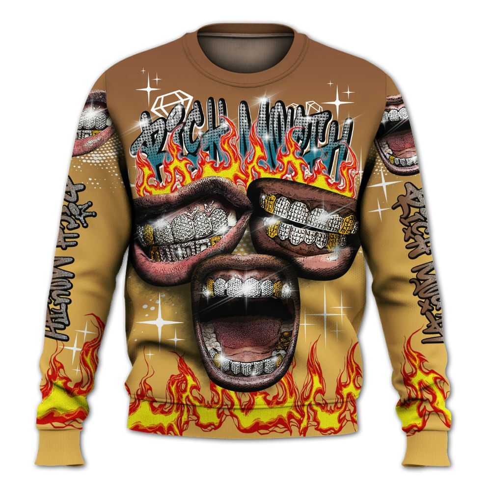 Sweatshirt To Match Retro Cacao Wow 4s - Rich Mouth Fire Rap Retro 90s All Over Print