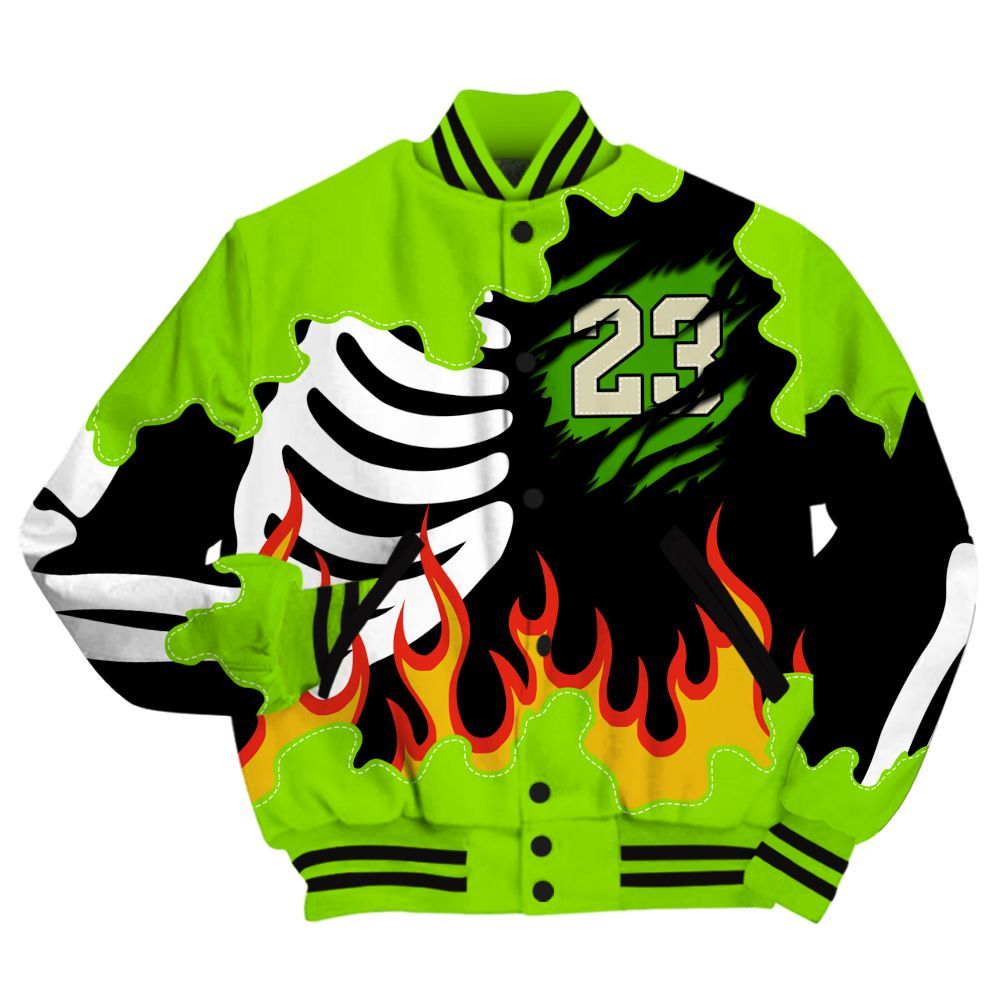 Varsity Jacket To Match Electric Green 6s - Burning Skeleton 23 G.O.A.T All Over Print
