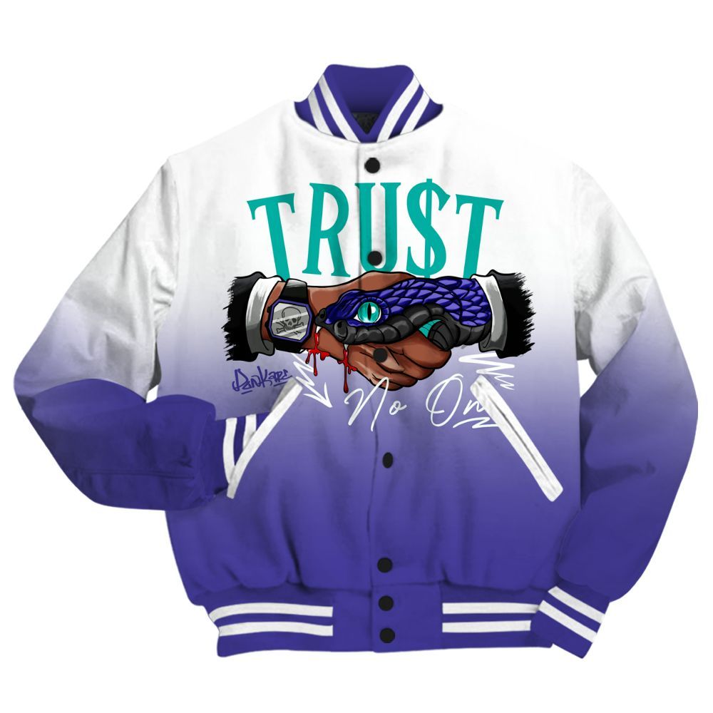 Varsity Jacket To Match Retro Grape 5s - Trust No One Drip All Over Print