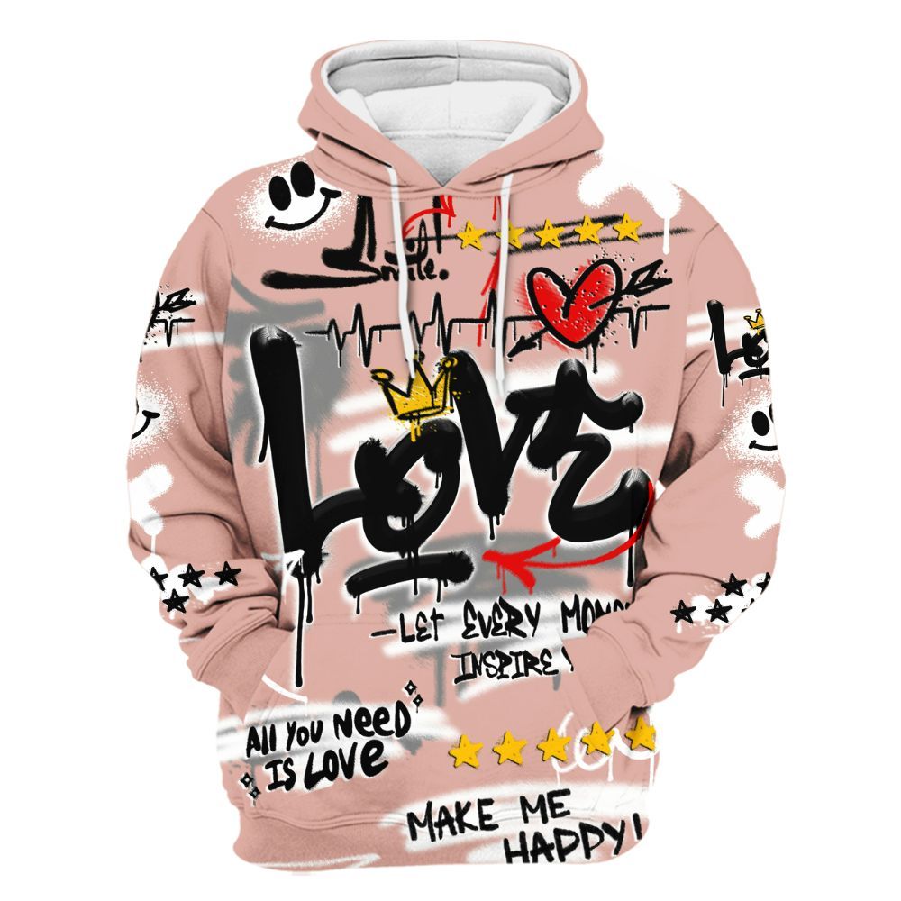 Hoodie To Match Dunk Low Pink Velvet - Happy Love Beats Graffiti Streetwear All Over Print