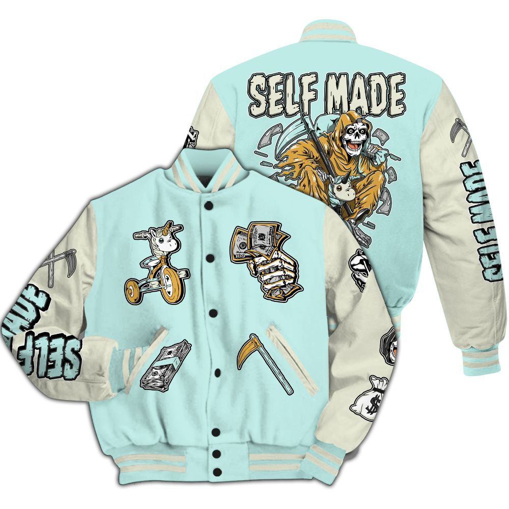 Varsity Jacket To Match Pure Platinum 4s - Self Make Skeleton All Over Print