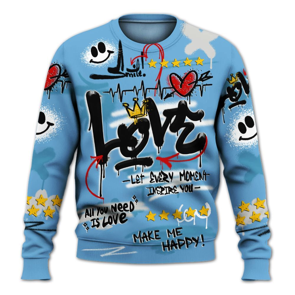 Sweatshirt To Match SB Dunk Low University Blue - Happy Love Beats Graffiti Streetwear All Over Print