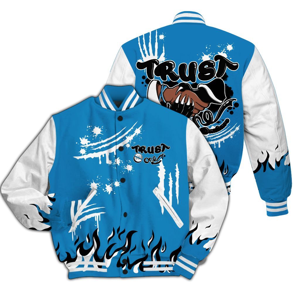 Varsity Jacket To Match Retro University Blue 9s - Graphic Trust No One All Over Print