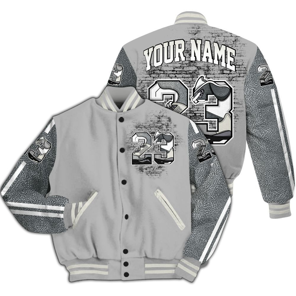 Varsity Jacket To Match Cement Grey Silver 3s - Custom Name 23 5s All Over Print