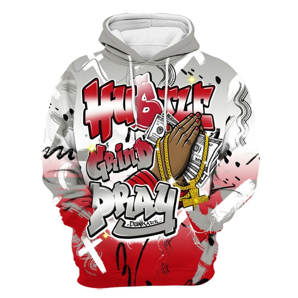 Hoodie To Match Air Griffey Max Gray Reds 1s - Money Hustle Grind Pray All Over Print