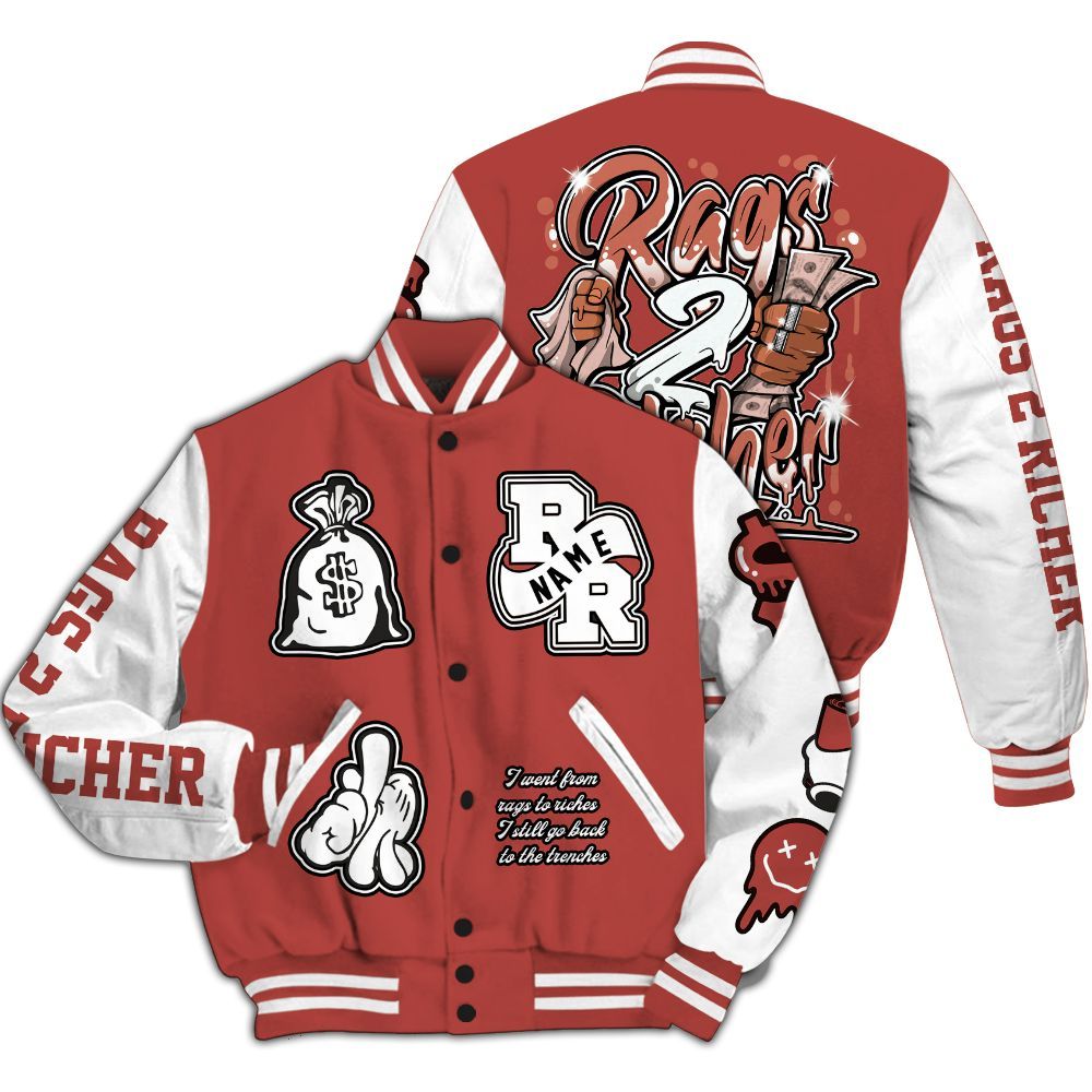 Varsity Jacket To Match Dune Red 13s - Rag 2 Rich Graphic Custom Name All Over Print