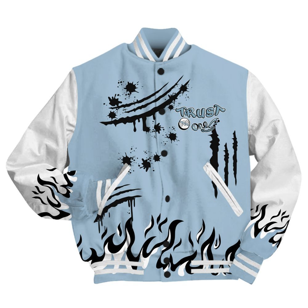 Varsity Jacket To Match Mid Ice Blue 1s - Graphic Trust No One All Over Print