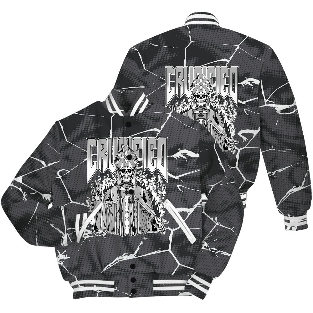 Varsity Jacket To Match White Thunder 4s Shirt - Crucified Skeleton Crack All Over Print