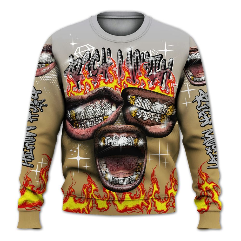 Sweatshirt To Match Kobe 4 Gold Medal - Rich Mouth Fire Rap Retro 90s All Over Print