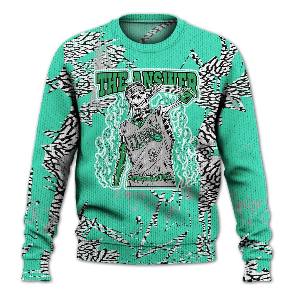 Knitted Sweater To Match Black Green Glow 3s - Allen Answer Skeleton Messyz