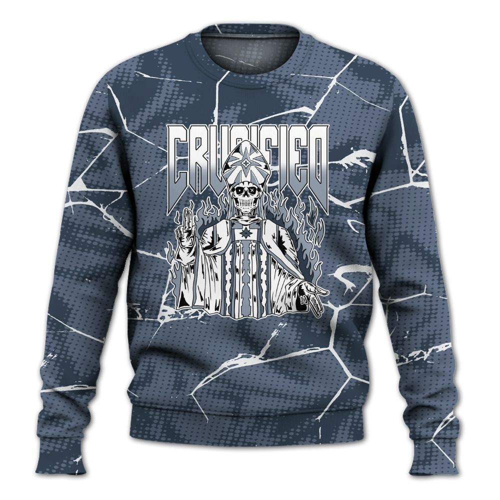 Sweatshirt To Match Low Diffused Blue 11s - Crucified Skeleton Crack All Over Print
