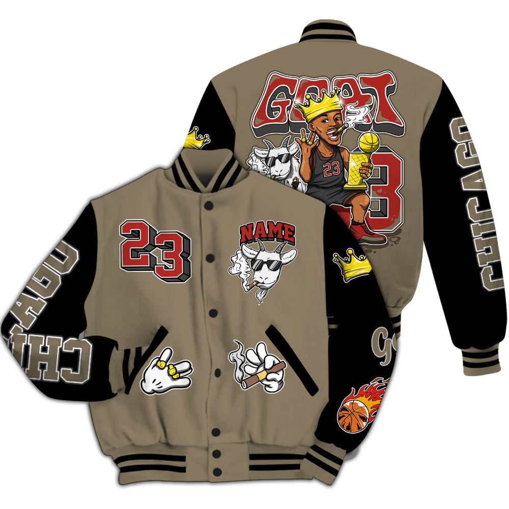 Varsity Jacket To Match Olive 9s - G.O.A.T Number 23 Custom Name All Over Print