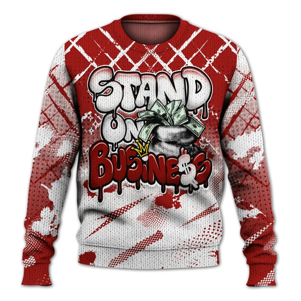 Knitted Sweater To Match High OG Varsity Red 1s - Halftone Stand Business Dripping