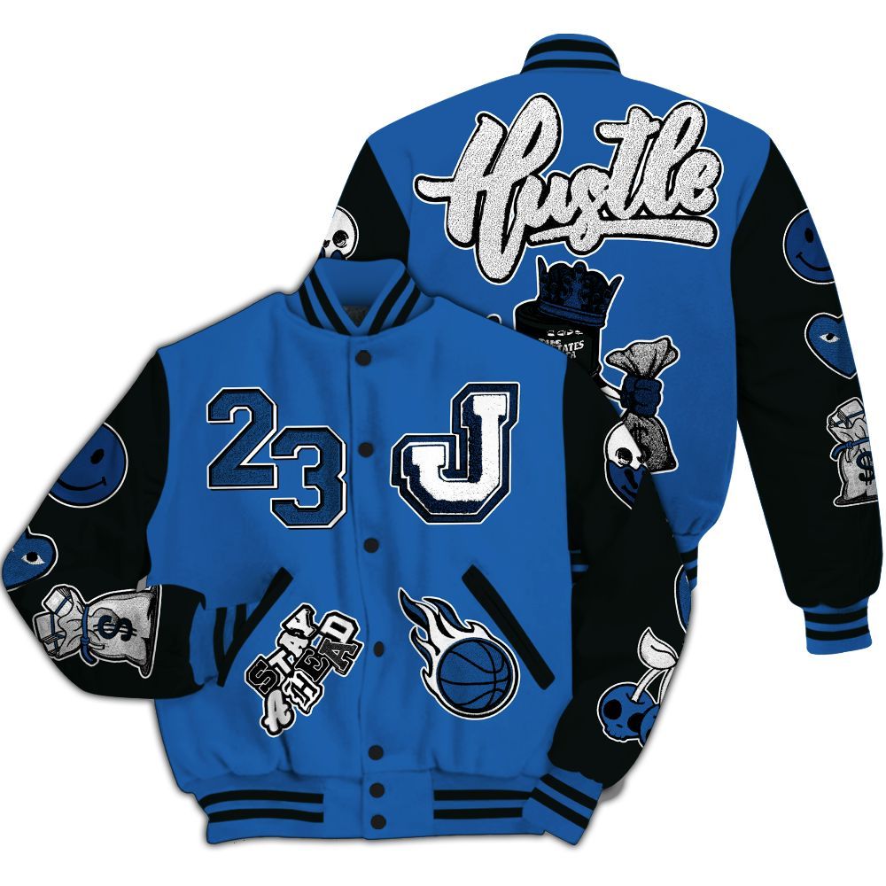 Varsity Jacket To Match Brave Blue 13s - Hustles Money Number 23 All Over Print