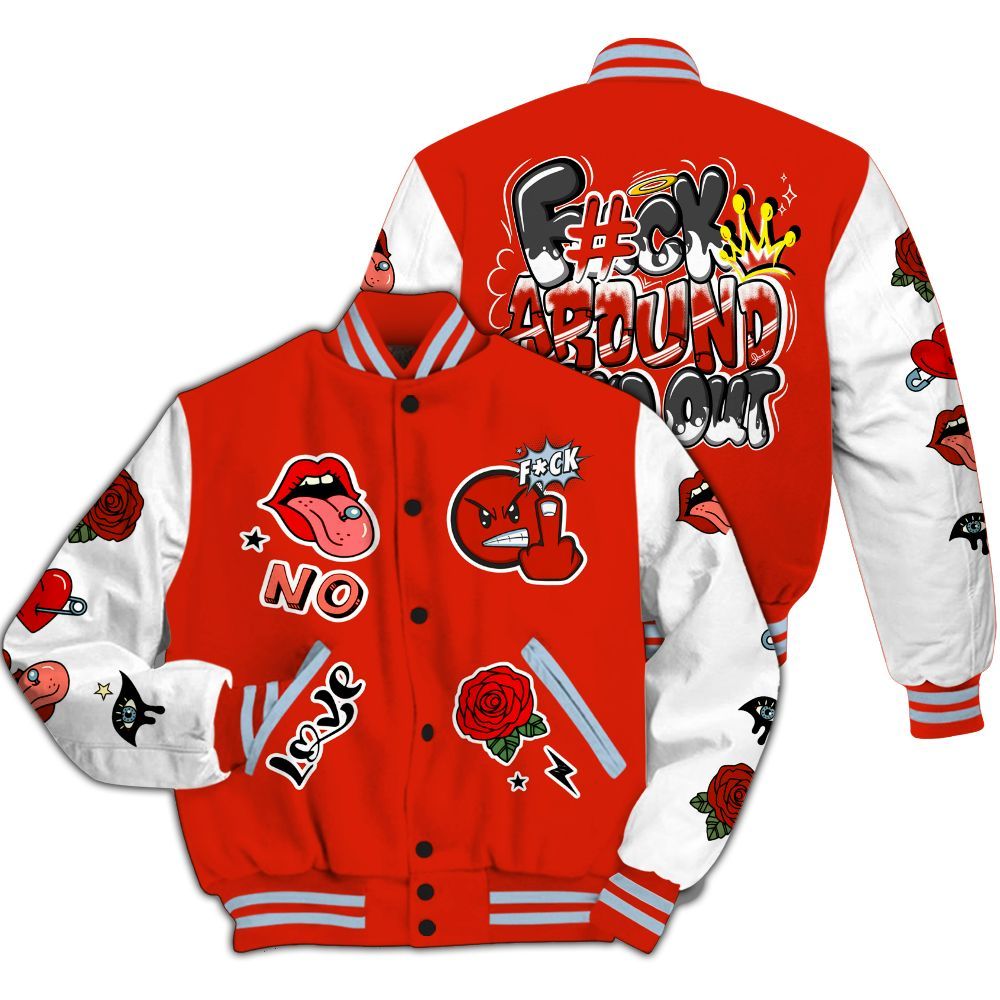 Varsity Jacket To Match Retro Cherry 11s - FK Around Find Out All Over Print