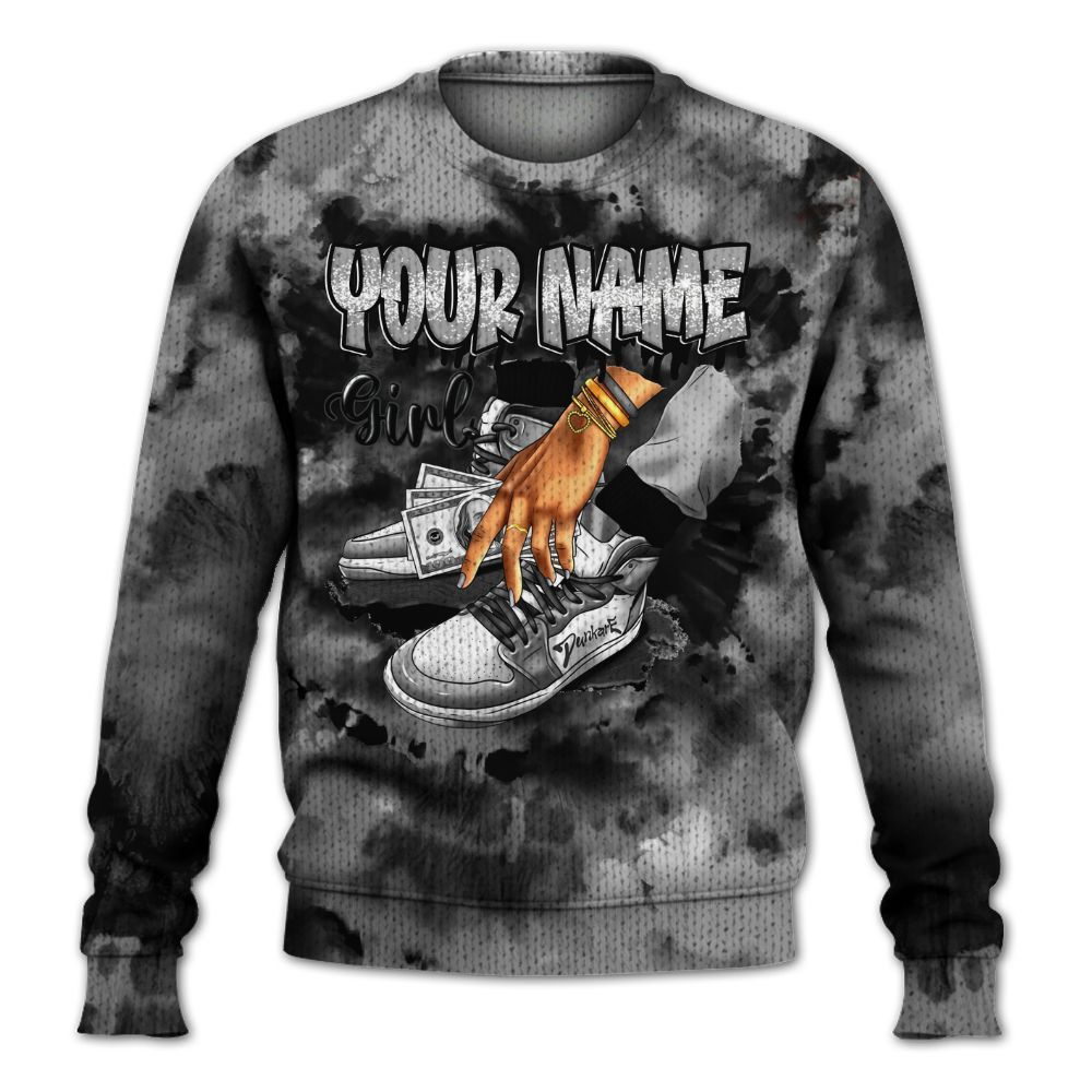 Knitted Sweater To Match Black Wolf Grey 12s - Custom Name SNEAKER Girl Money Drip Tie Dye