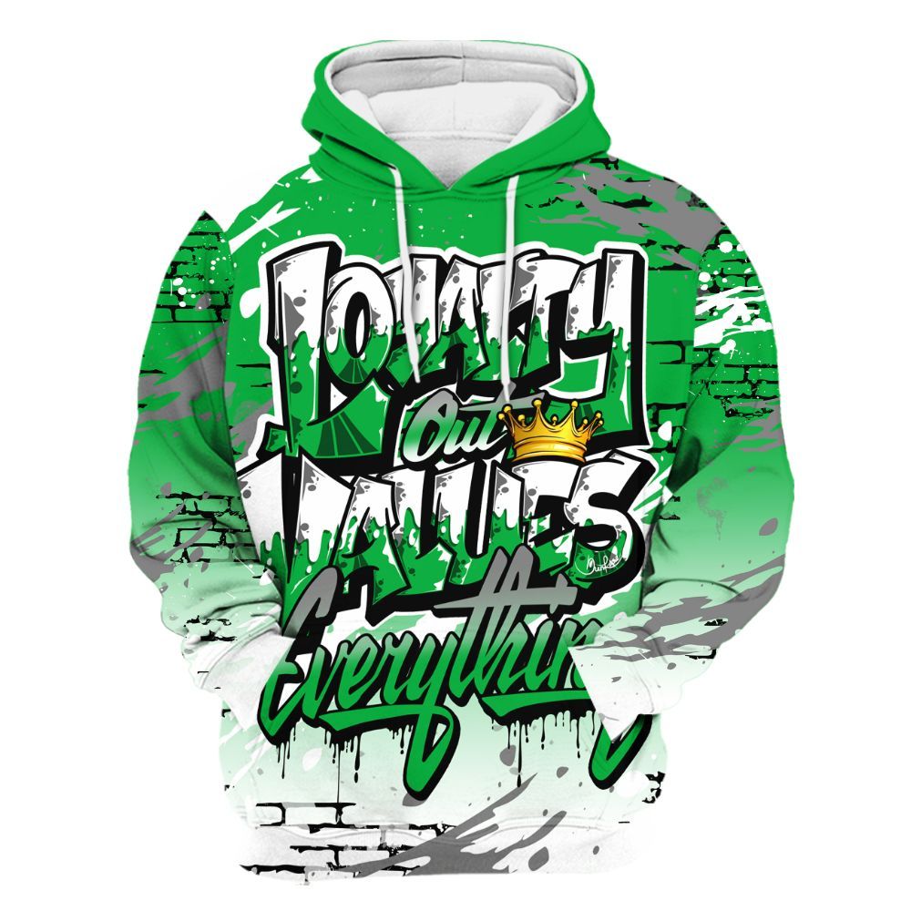 Hoodie To Match Lucky Green 5s - Values Of Loyalty Drip All Over Print