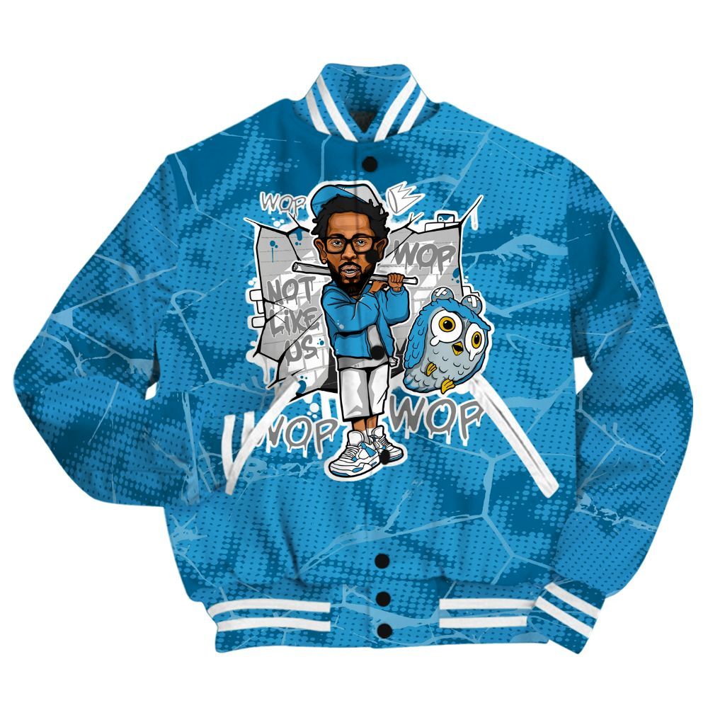 Varsity Jacket To Match Powder Blue 9s Shirt - None Like ComptonCity Graphic Crack All Over Print