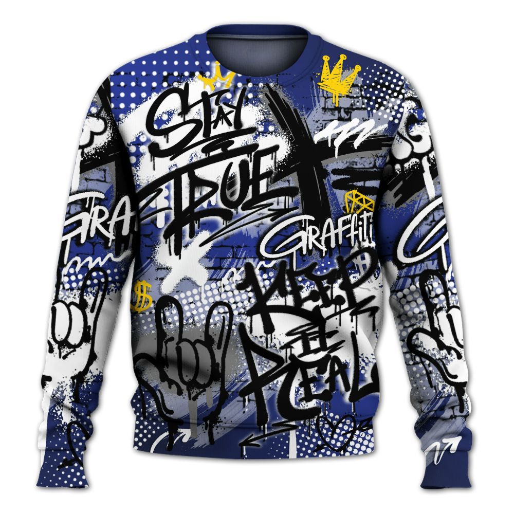 Sweatshirt To Match Air Max Plus Black Racer Blue - True It Real Graffiti Streetwear All Over Print