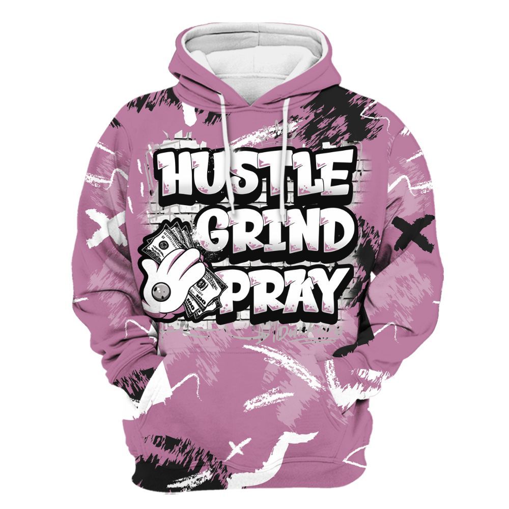 Hoodie To Match Neutral Grey Black White Orchid 4s - Hustle Grind Pray Retro All Over Print