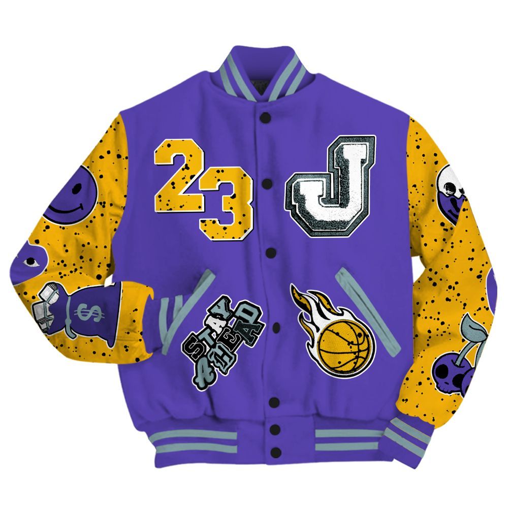 Varsity Jacket To Match Imperial Purple 4s - Hustles Money Number 23 All Over Print