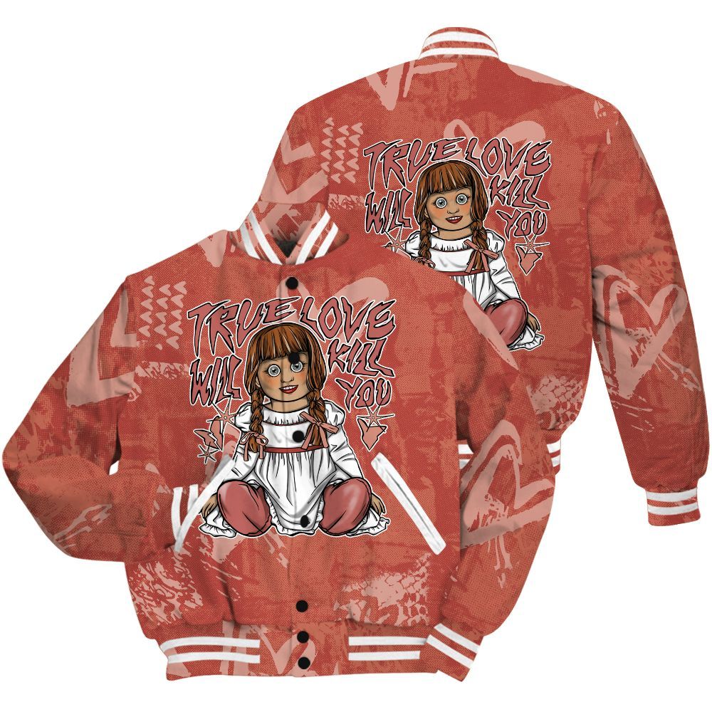 Varsity Jacket To Match Dune Red 13s Shirt - Genuine Loves Bear Heart Grunge All Over Print