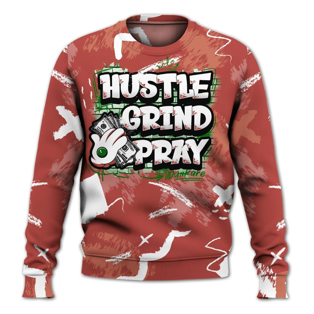 Sweatshirt To Match Dune Red 13s - Hustle Grind Pray Retro All Over Print