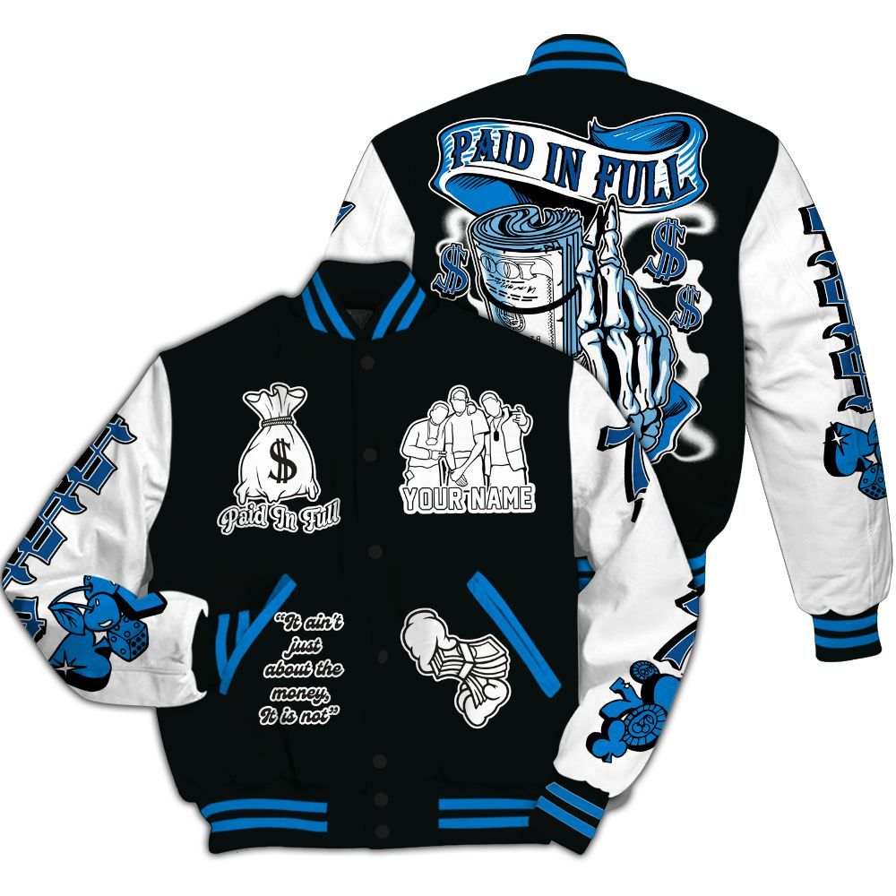 Varsity Jacket To Match High OG FragmentxULA White Black 1s - Paid In Full Baseball Varsity Jacket Custom Name All Over Print
