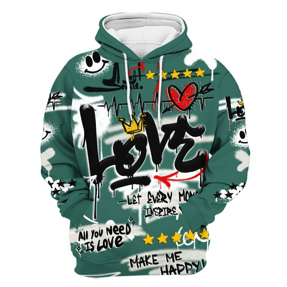 Hoodie To Match RM Oxidized Green 4s - Happy Love Beats Graffiti Streetwear All Over Print