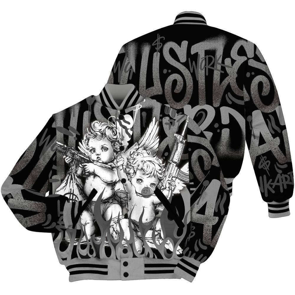 Varsity Jacket To Match Black Wolf Grey 12s Shirt, Angel Hustle Hard All Over Print