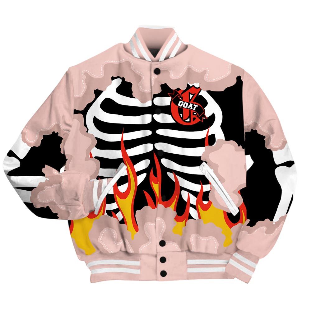 Varsity Jacket To Match Low Legend Pink 11s - G.O.A.T 23 Skeleton Flame Baseball Varsity Jacket Outfit