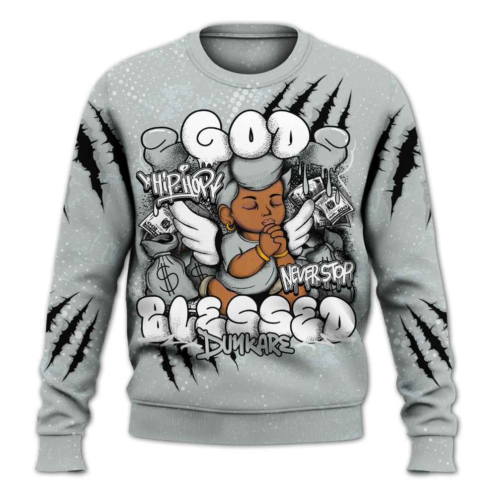 Sweatshirt To Match Black Wolf Grey 12s - God Blessed All Over Print