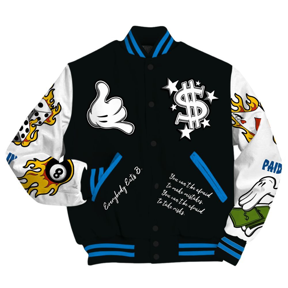 Varsity Jacket To Match High OG FragmentxULA White Black 1s - Everybody Paid In Full Graphic All Over Print
