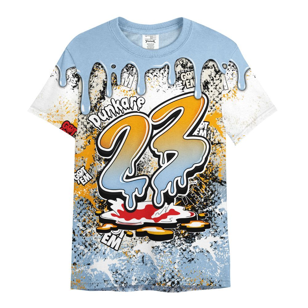 Shirt To Match Retro High OG Pale Ivory Psychic Blue 1s - Dripping 23 Drip All Over Print