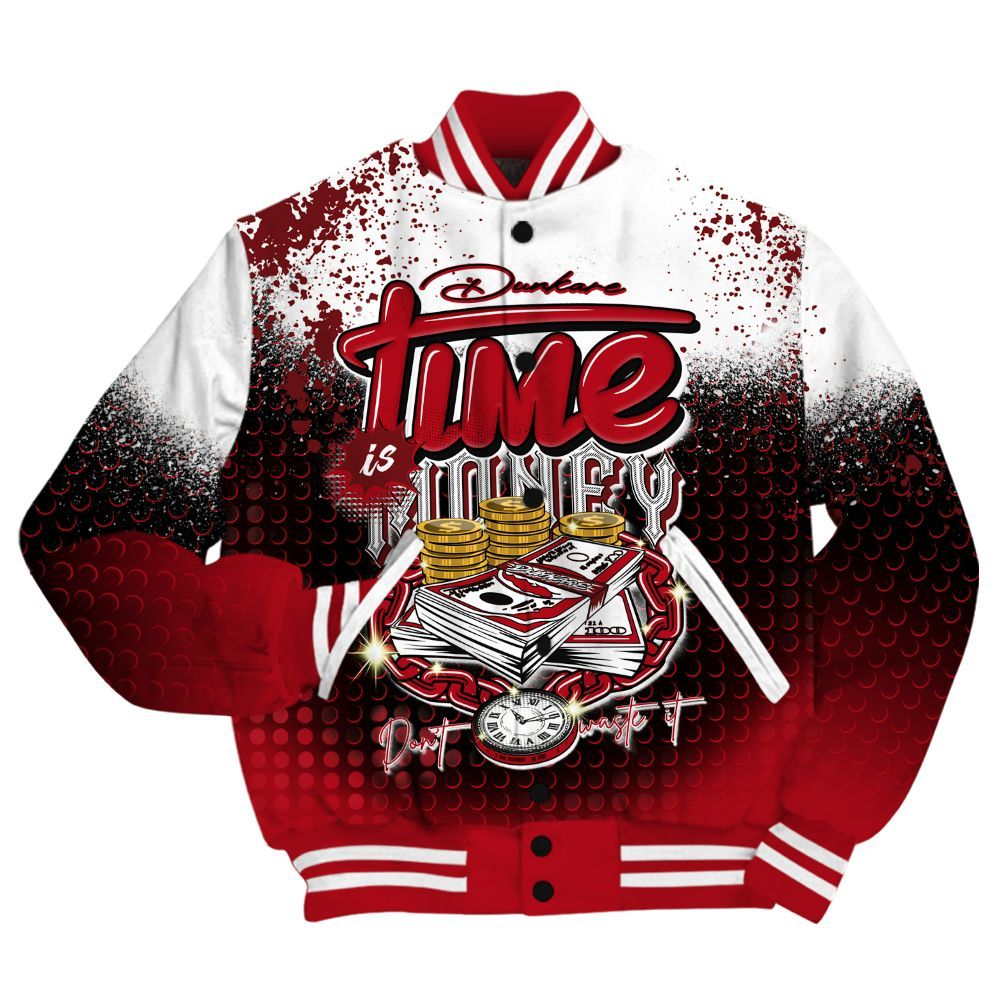 Varsity Jacket To Match Bred Velvet 11s Shirt, Halftone Time Is Money All Over Print