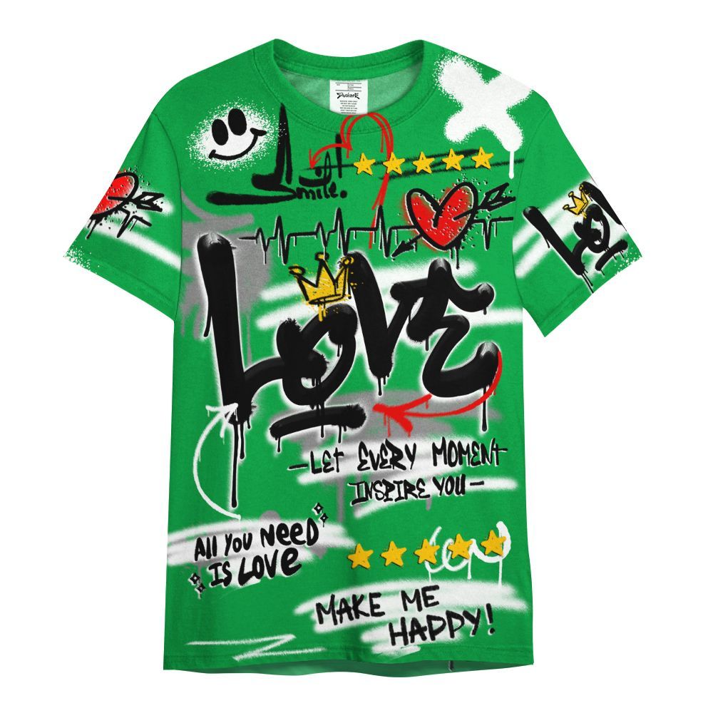 Shirt To Match Low Lucky Green 1s - Happy Love Beats Graffiti Streetwear All Over Print
