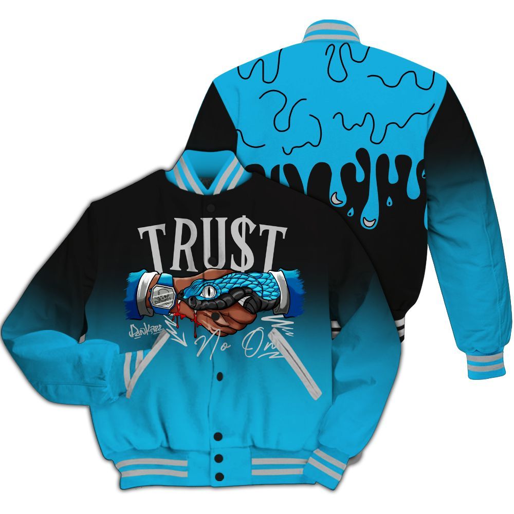 Varsity Jacket To Match Black University Blue 2026 14s - Trust No One Drip All Over Print