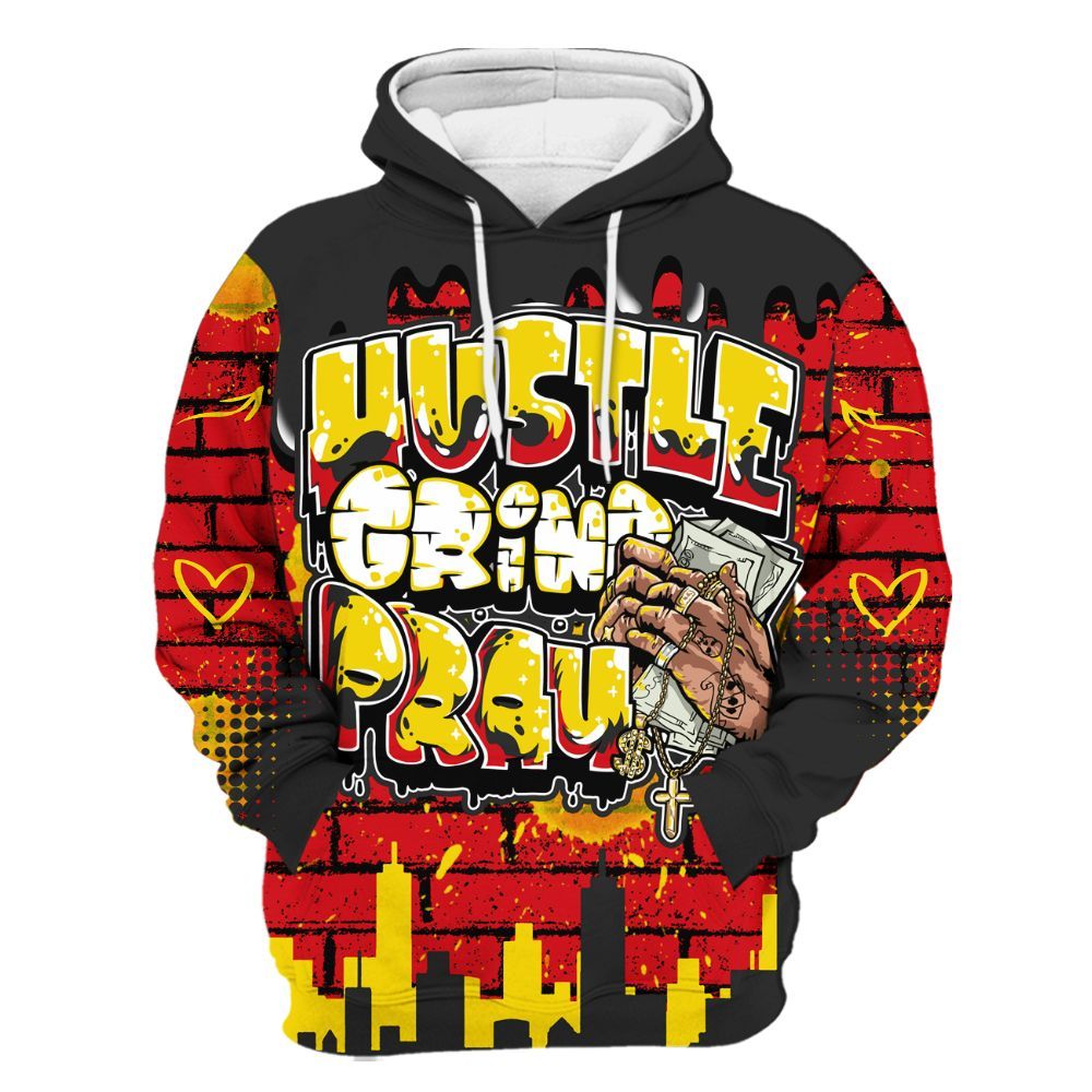 Hoodie To Match Ferrari 14s - Hustles Grind Pray Drip All Over Print