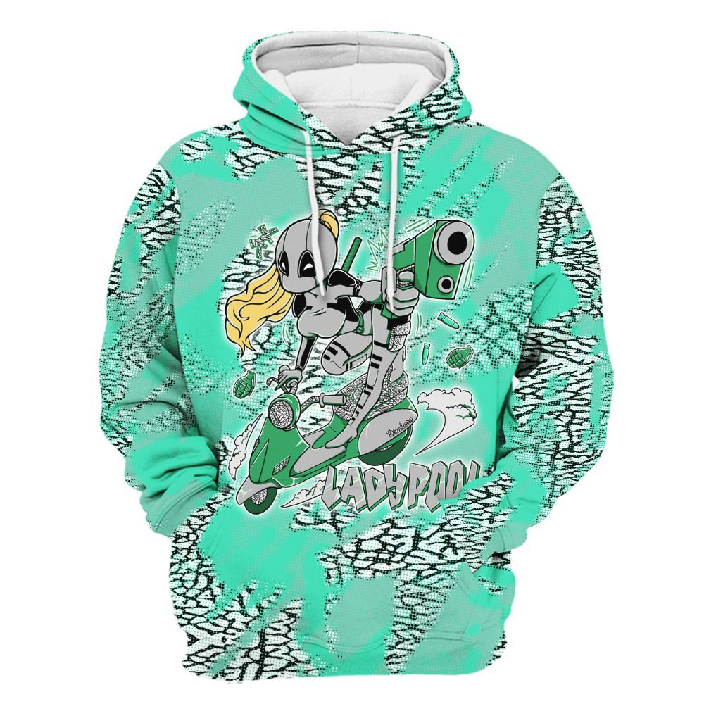 Hoodie To Match Black Green Glow 3s - Lady Pool Cartoon Abstract Halftone All Over Print