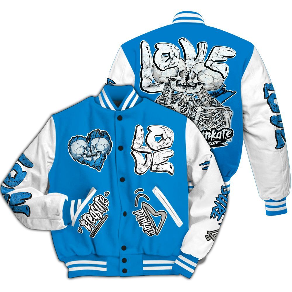 Varsity Jacket To Match Military Blue 4s - Skull Bear All Over Print