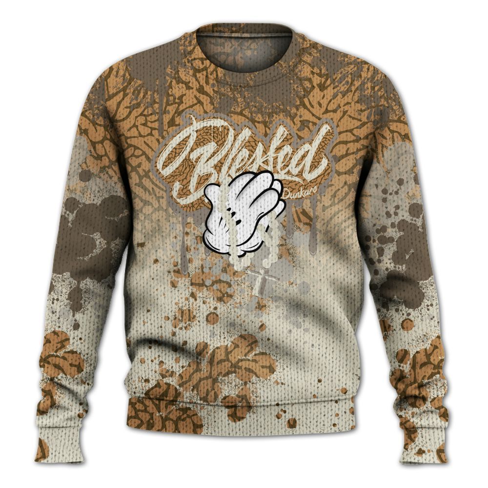 Knitted Sweater To Match Orewood Brown 3s - God Blessed Ink Drip