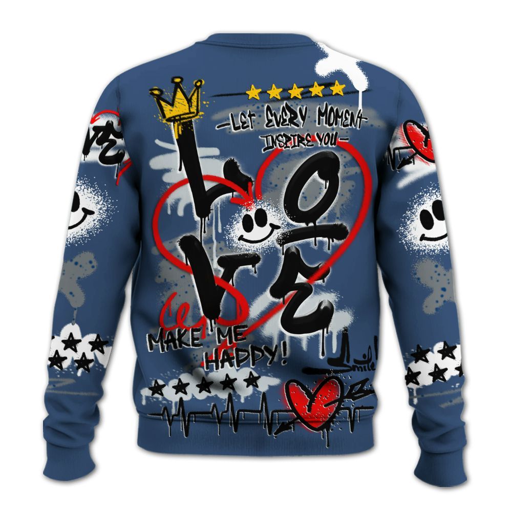 Sweatshirt To Match Midnight Navy 4s - Happy Love Beats Graffiti Streetwear All Over Print