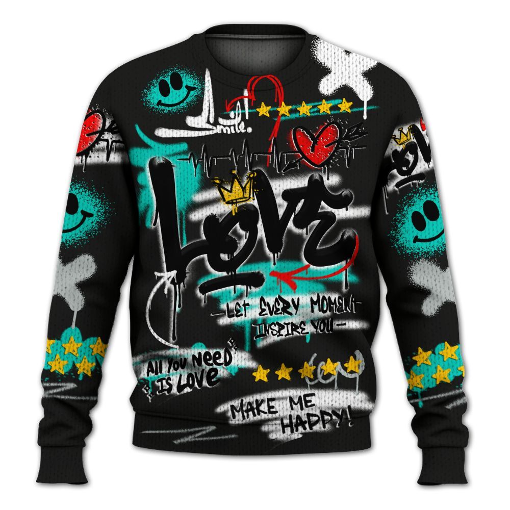 Knitted Sweater To Match Air Max 95 Dark Tiffany - Happy Love Beats Graffiti Streetwear