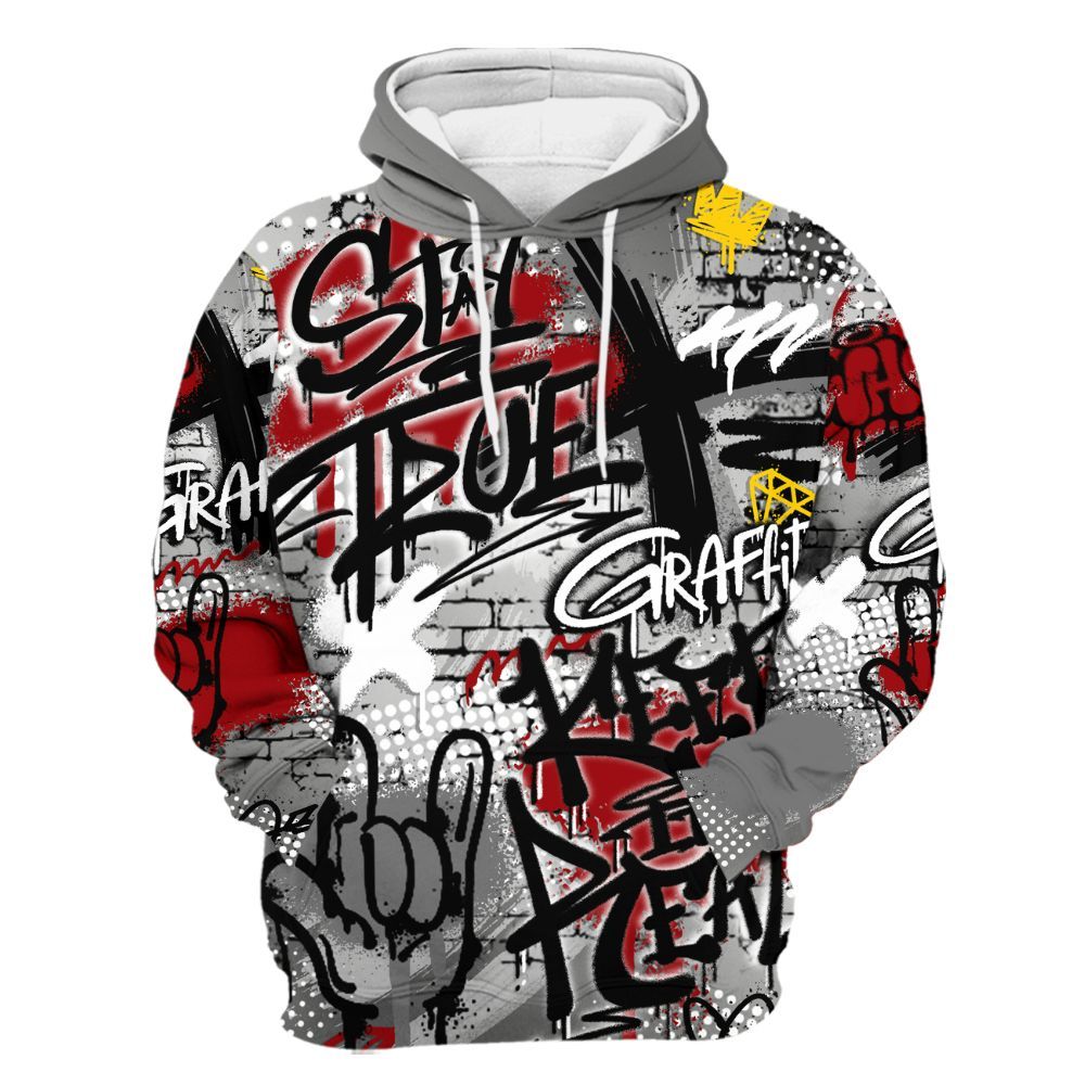 Hoodie To Match Metallic Silver 14s - True It Real Graffiti Streetwear All Over Print