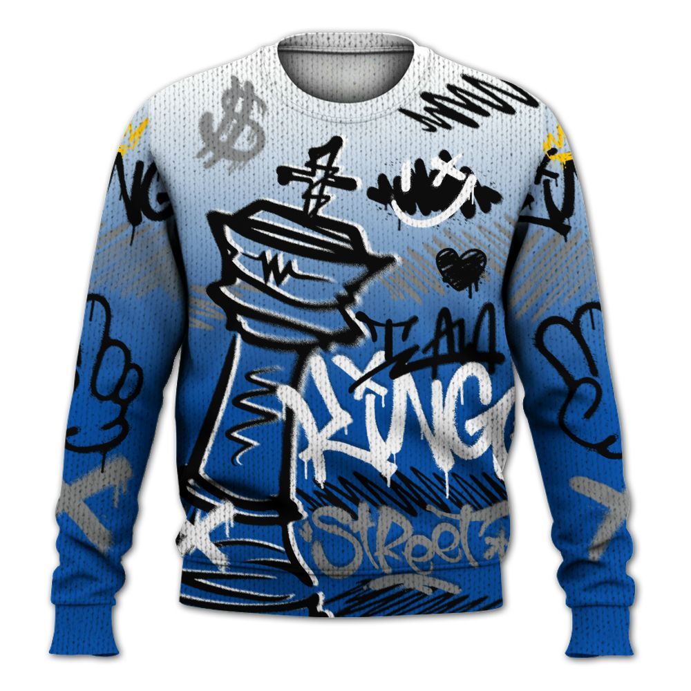 Knitted Sweater To Match Racer Blue 5s - Street King Chess Streetwear