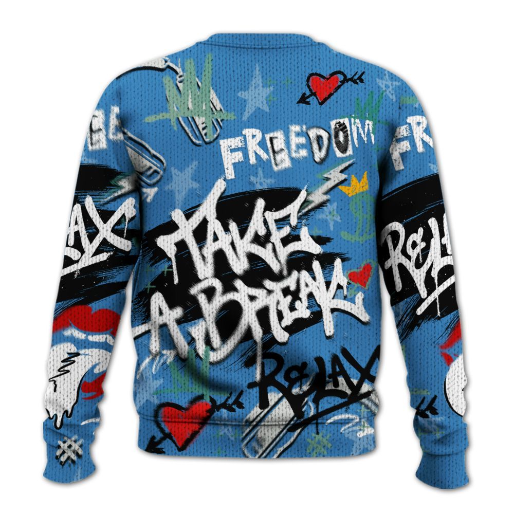 Knitted Sweater To Match Low Carolina 17s - Take Break Freedom Graffiti Streetwear