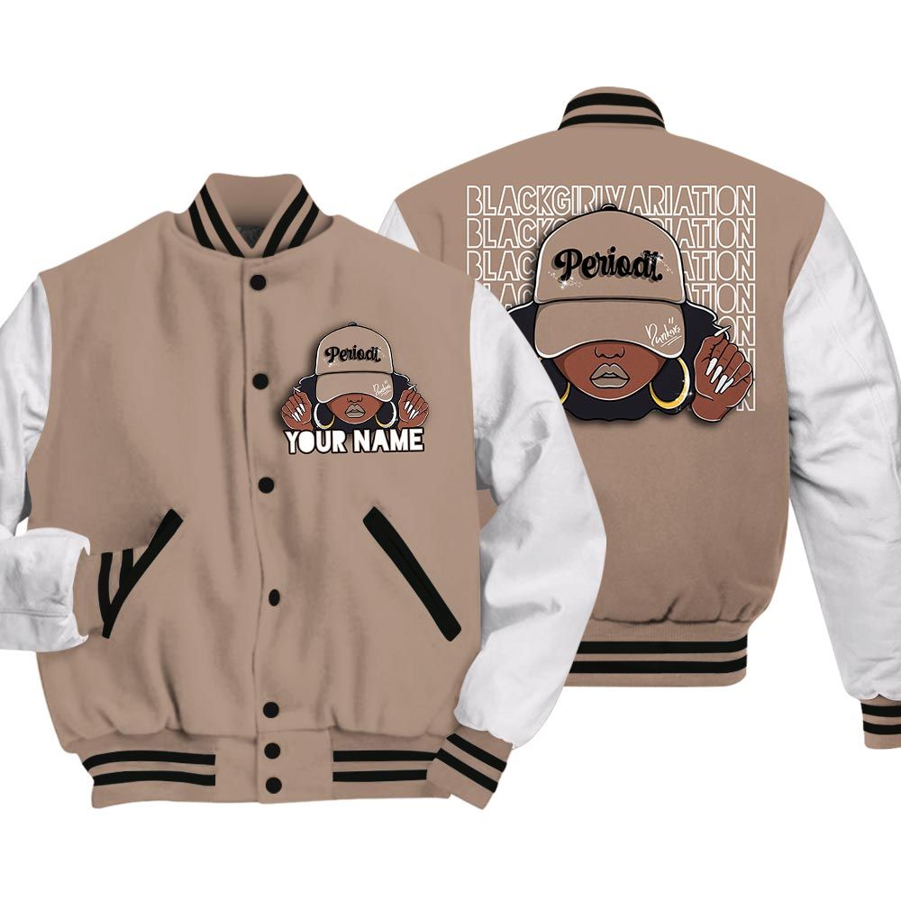 Varsity Jacket To Match Varsity Jacket Custom Name Black Girl, OG Latte 1s - To Match Sneaker OG Latte 1s 2504 NCT
