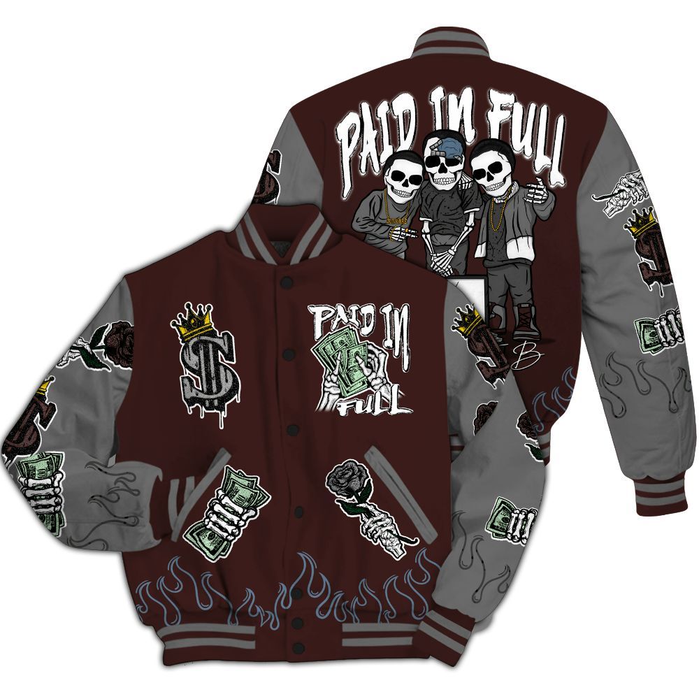 Varsity Jacket To Match Burgundy 5s - Fire Everybody Paid In All Over Print