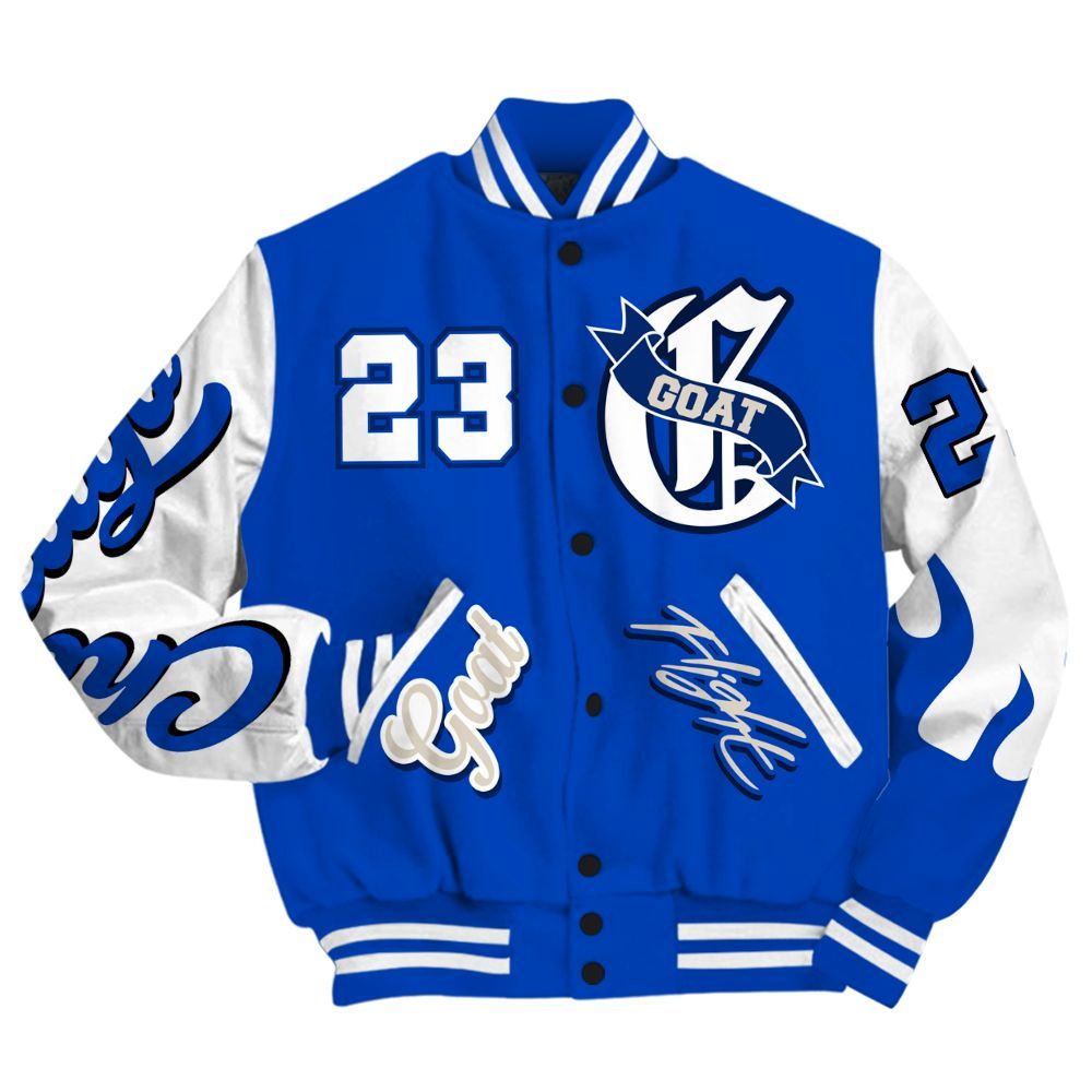 Varsity Jacket To Match Low Game Royal 1s - G.O.A.T Flight Streetwear Graphic All Over Print