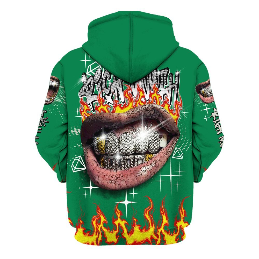 Hoodie To Match Lucky Green 2s - Rich Mouth Fire Rap Retro 90s All Over Print